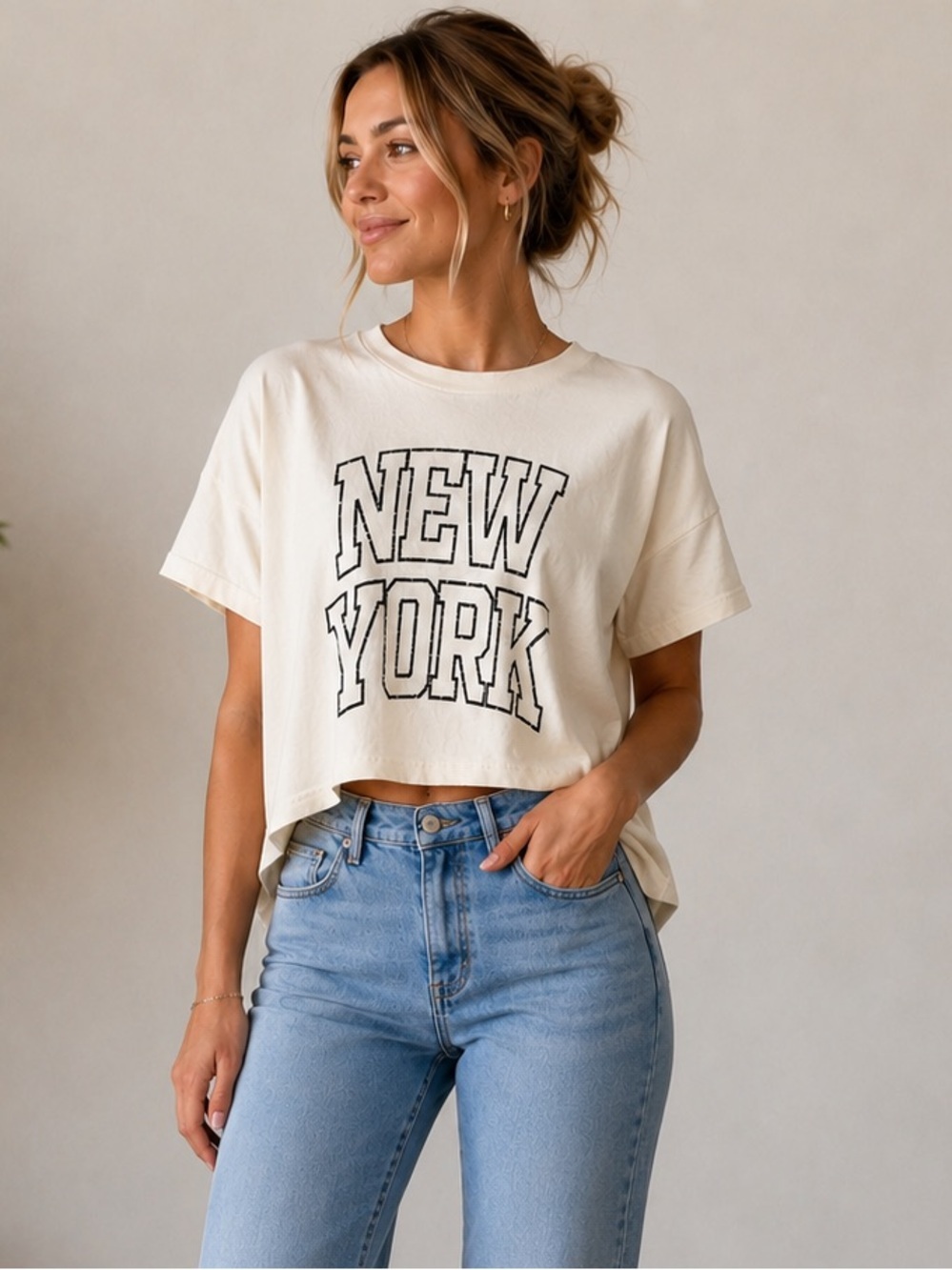 Southern Bliss New York Hi-Low Graphic Tee Cream Size Small